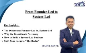 Founder-led vs system-led business growth framework explaining how founders can transition from handling everything themselves to building scalable systems and processes.