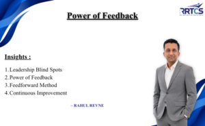 Business leader discussing the power of feedback and leadership growth with a professional team in a corporate office.