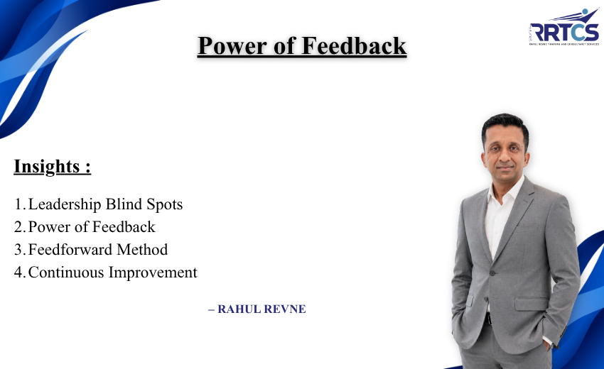 Business leader discussing the power of feedback and leadership growth with a professional team in a corporate office.