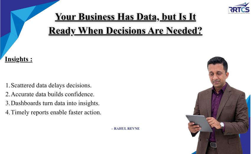 Business data infographic explaining how accurate reports and dashboards support faster decision-making for MSME owners.