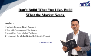 Business product development concept highlighting market research, demand validation, customer feedback, prototypes and pilot orders before investment.
